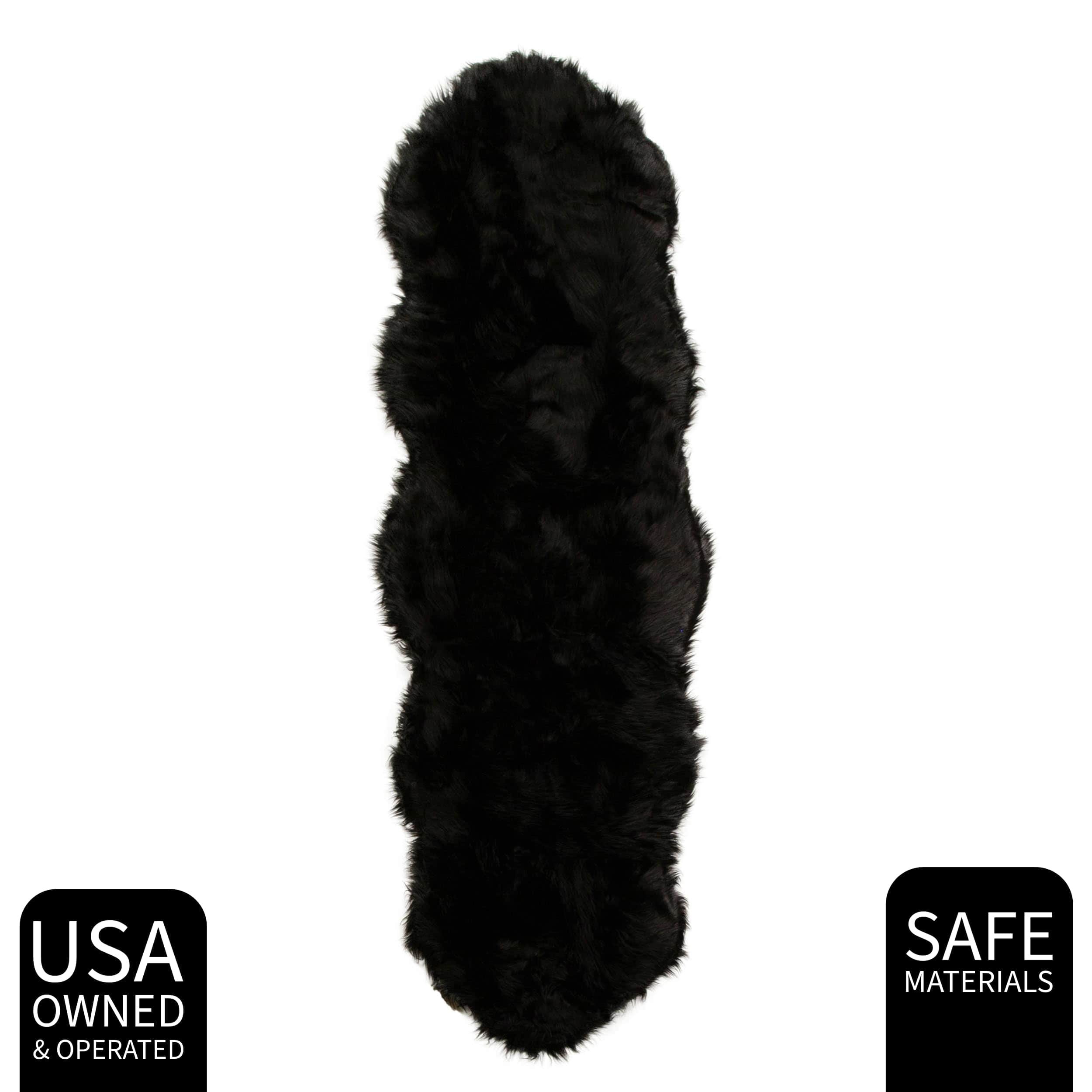 Black Serene Faux Fur Solid Fake Sheepskin Rug