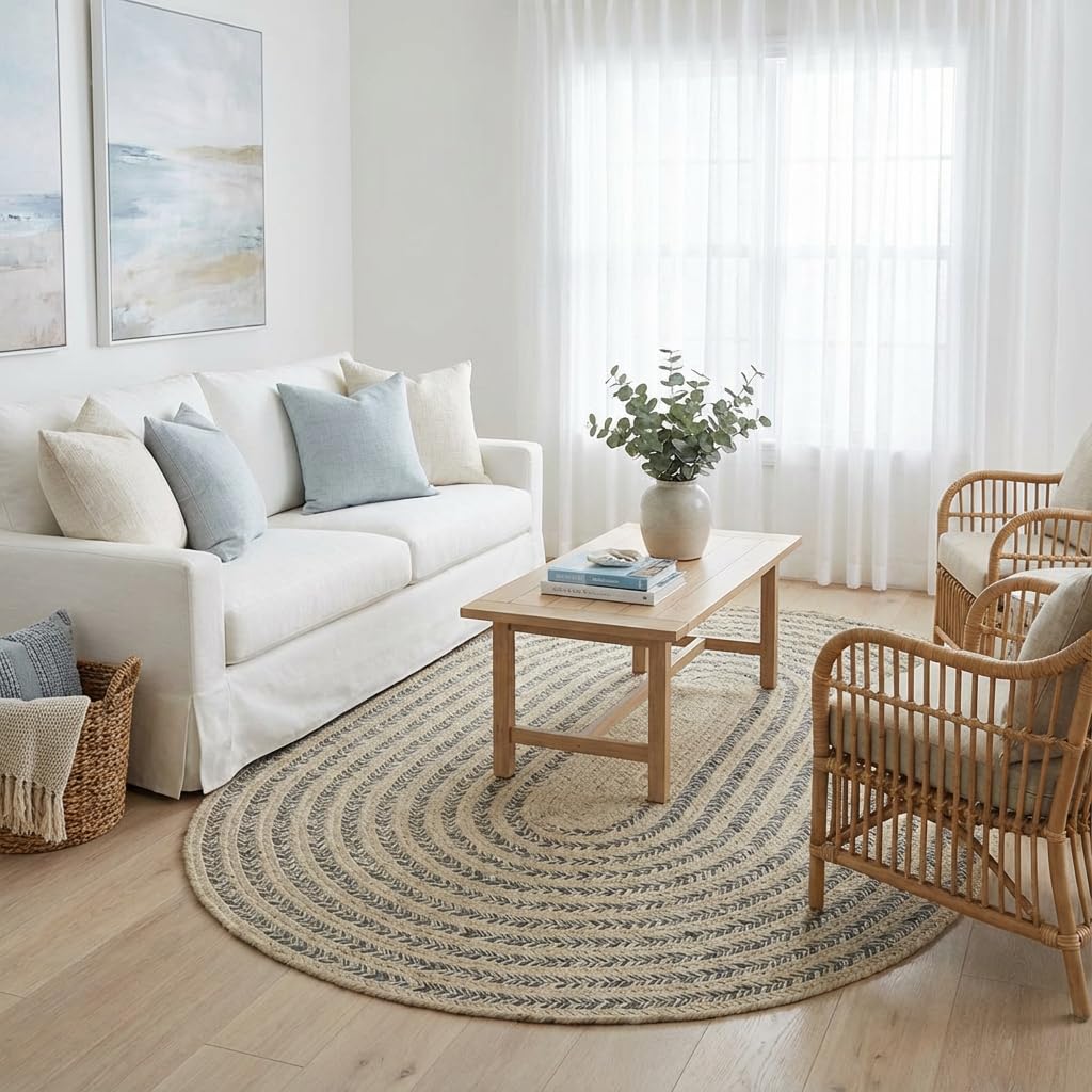 Raleigh Charcoal Cotton Braided Rug 6' x 9' #shape_Oval