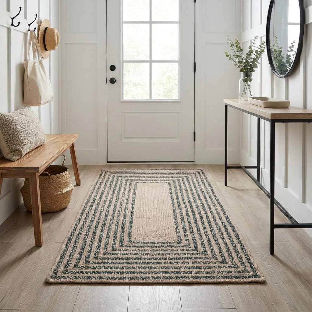 Raleigh Green Cotton Braided Rug 3' X 5' #shape_Rectangle