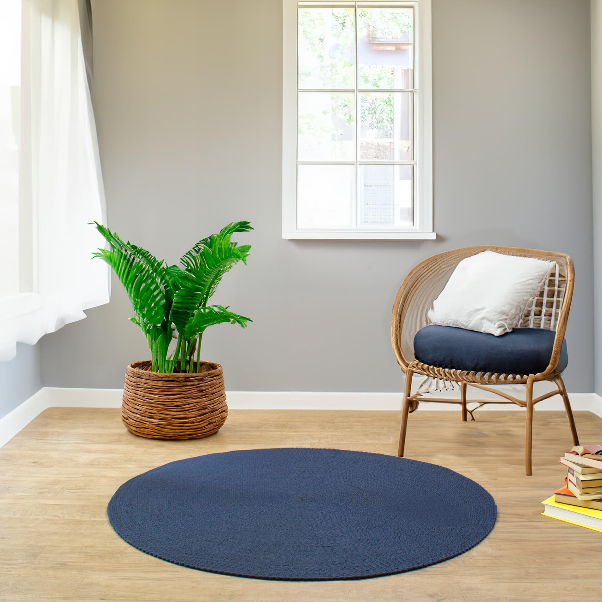 Navy Braided Rug - Reversible Solid Constrution - Indoor Outdoor