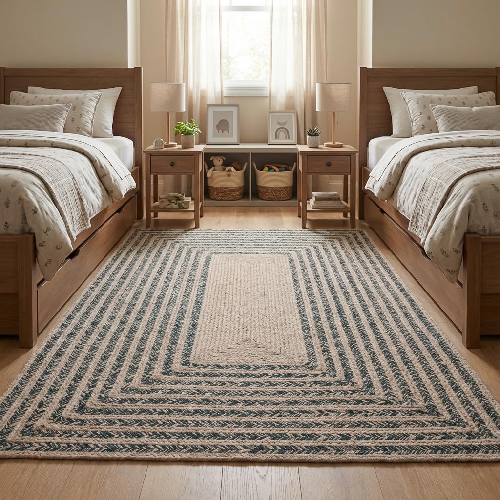 Raleigh Green Cotton Braided Rug 4' x 6' #shape_Rectangle