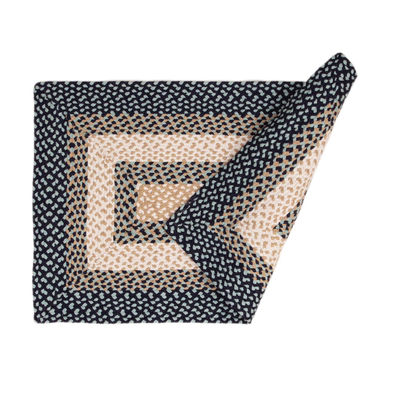 Blue, Cream Braided Rug - Soft Cotton Bordered Area Rug for Rustic Farmhouses