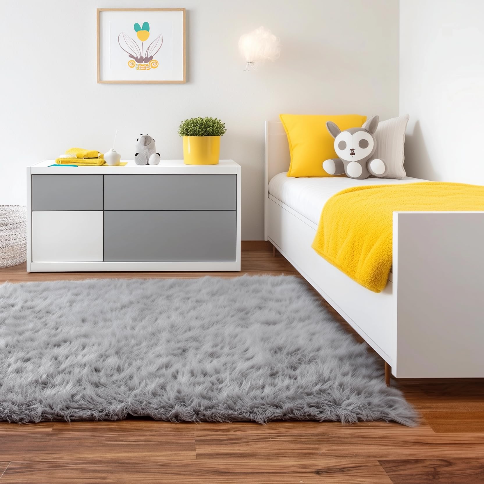 Gray Serene Faux Fur Solid Fake Sheepskin Rug