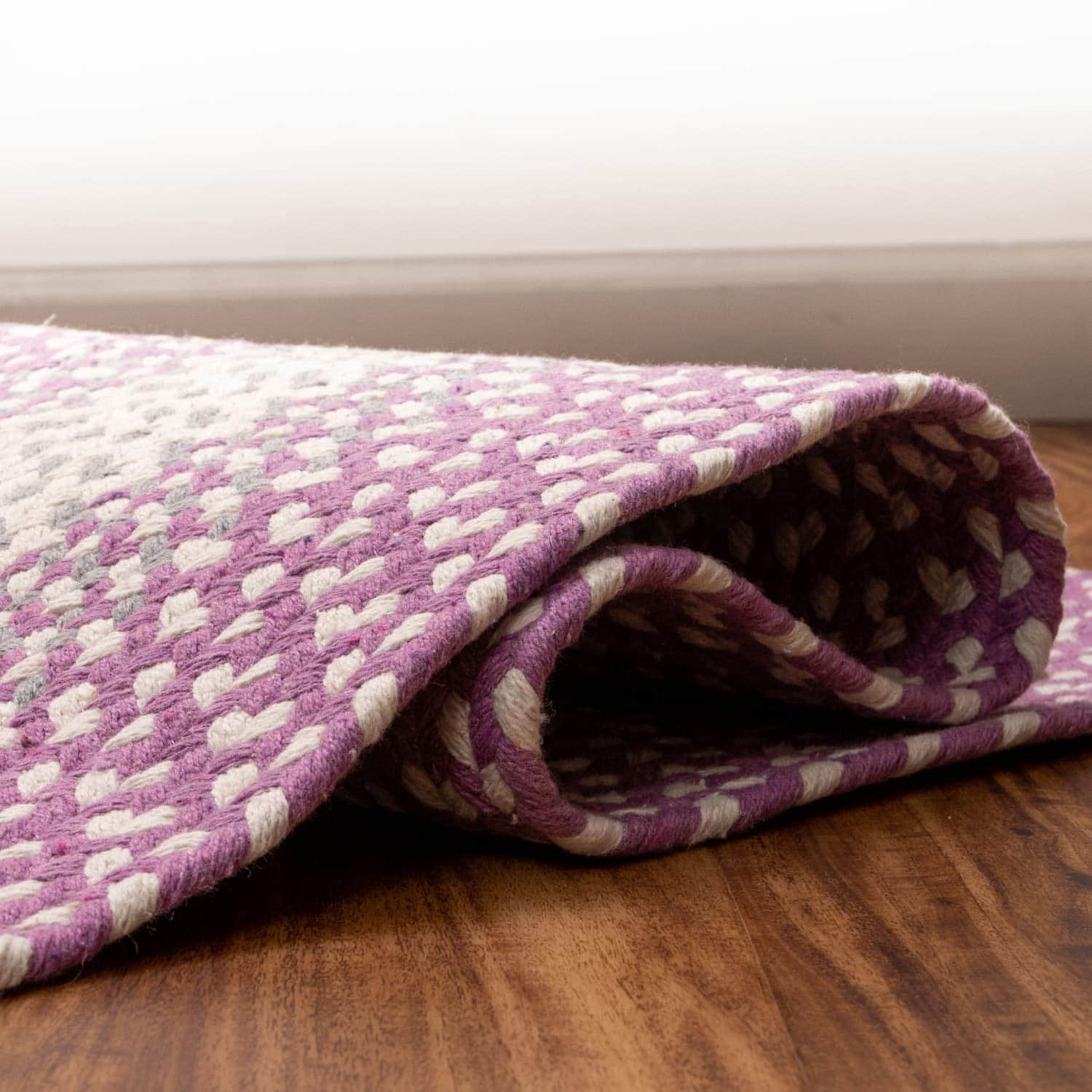 Purple, Gray Braided Rug - Soft Cotton Bordered Area Rug for Kids Rooms & Nursery