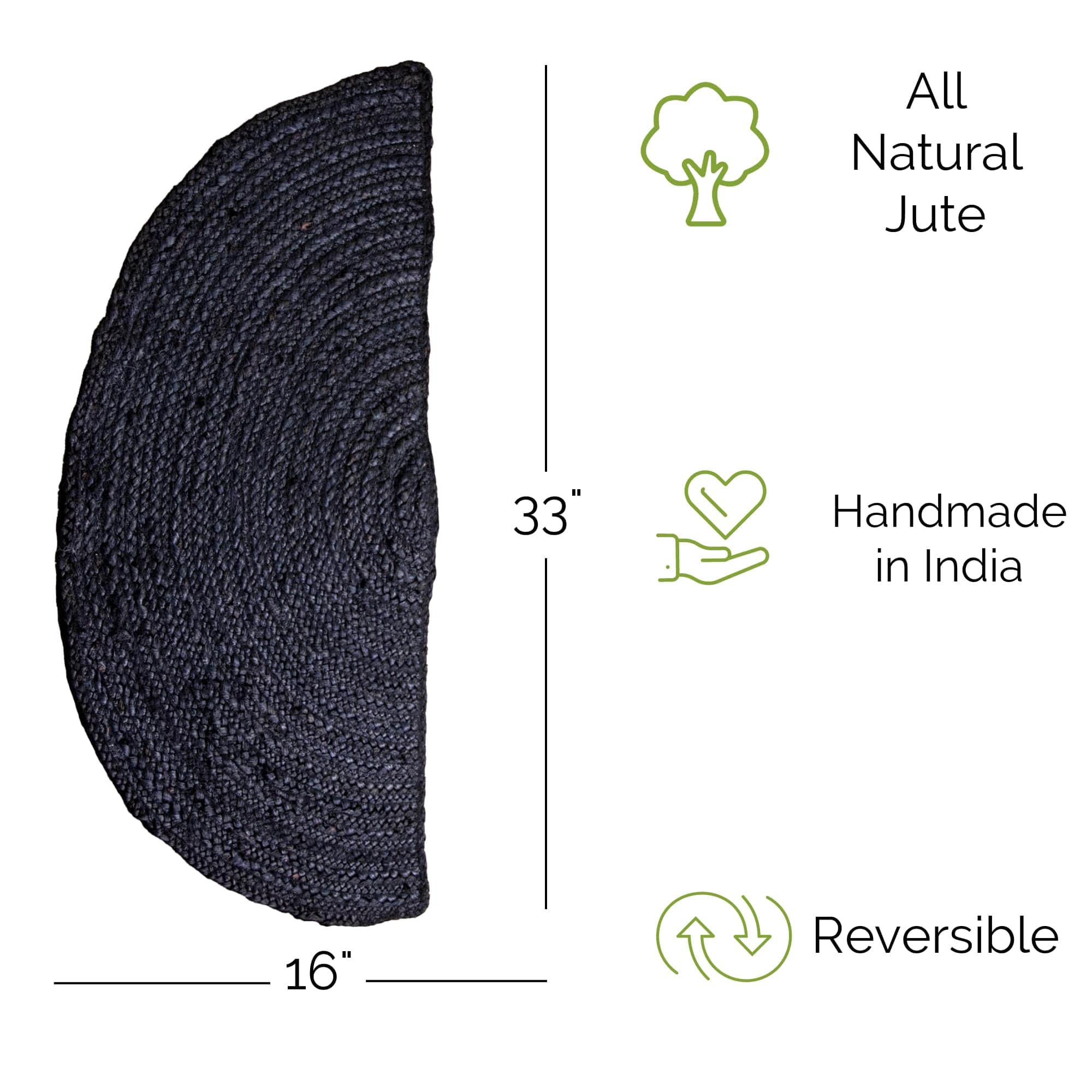 Black Jute Rug - Plant Based - Reversible Braided Eco-Friendly Rug
