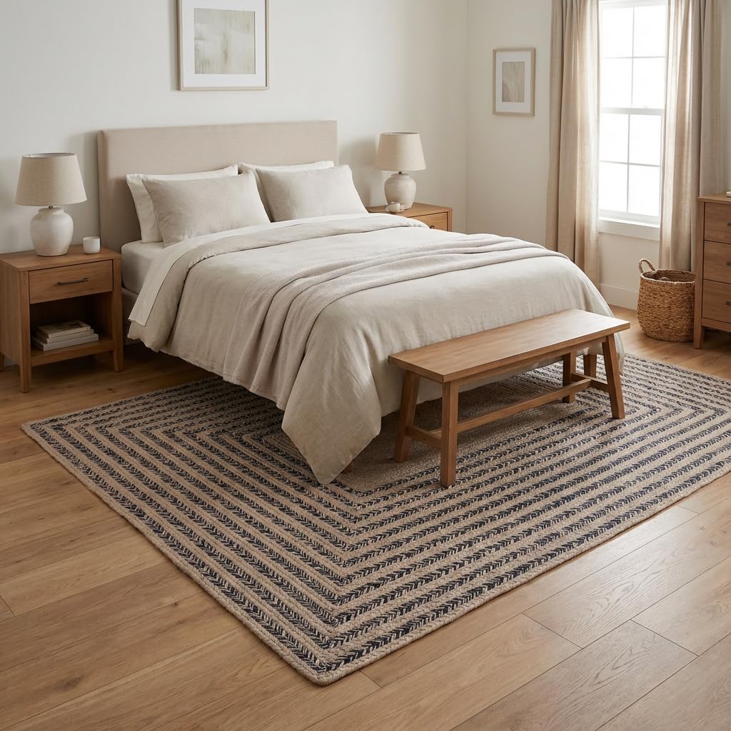 Raleigh Navy Cotton Braided Rug 5' x 7' #shape_Rectangle