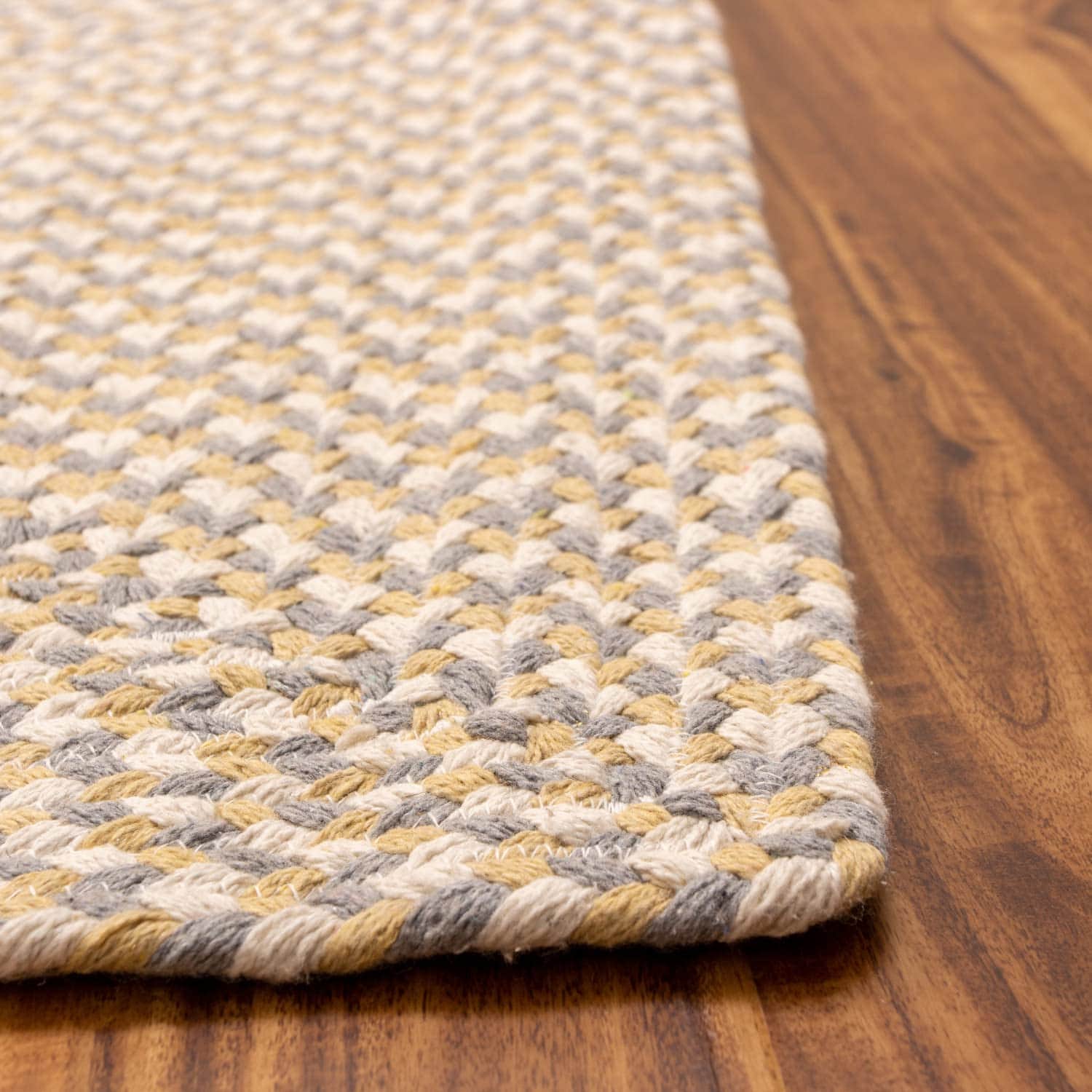 Yellow, White, Gray Tri-Color Soft Cotton Braided Rug
