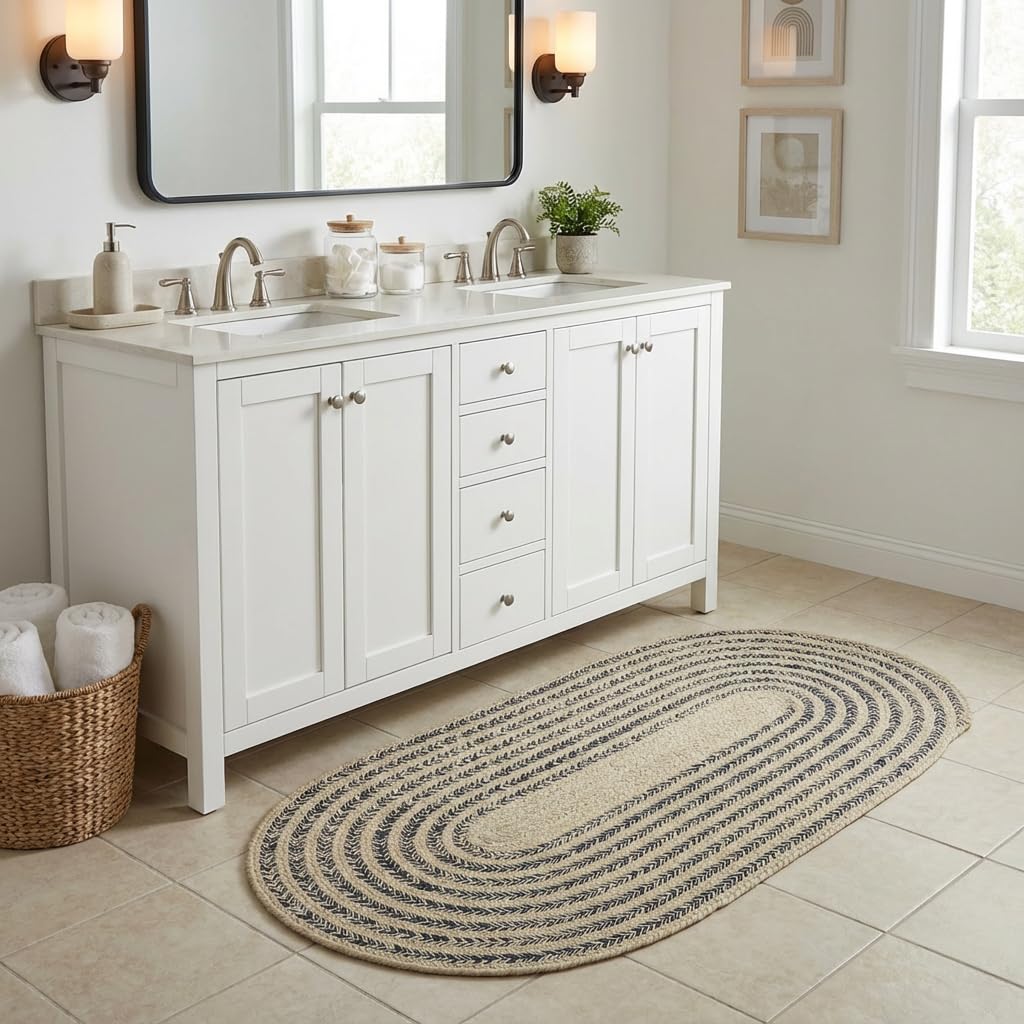 Raleigh Navy Cotton Braided Rug 2' X 4' #shape_Oval