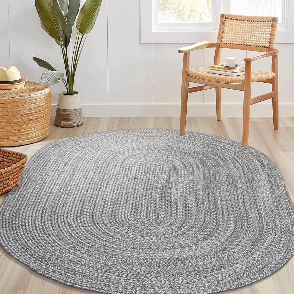Charcoal, Gray, Light Gray, White Indoour Outdoor Braided Kitchen Rug