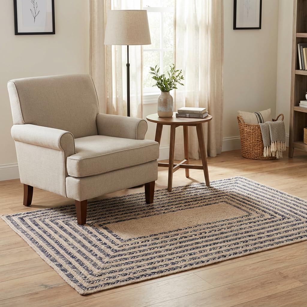 Raleigh Navy Cotton Braided Rug 3' X 5' #shape_Rectangle