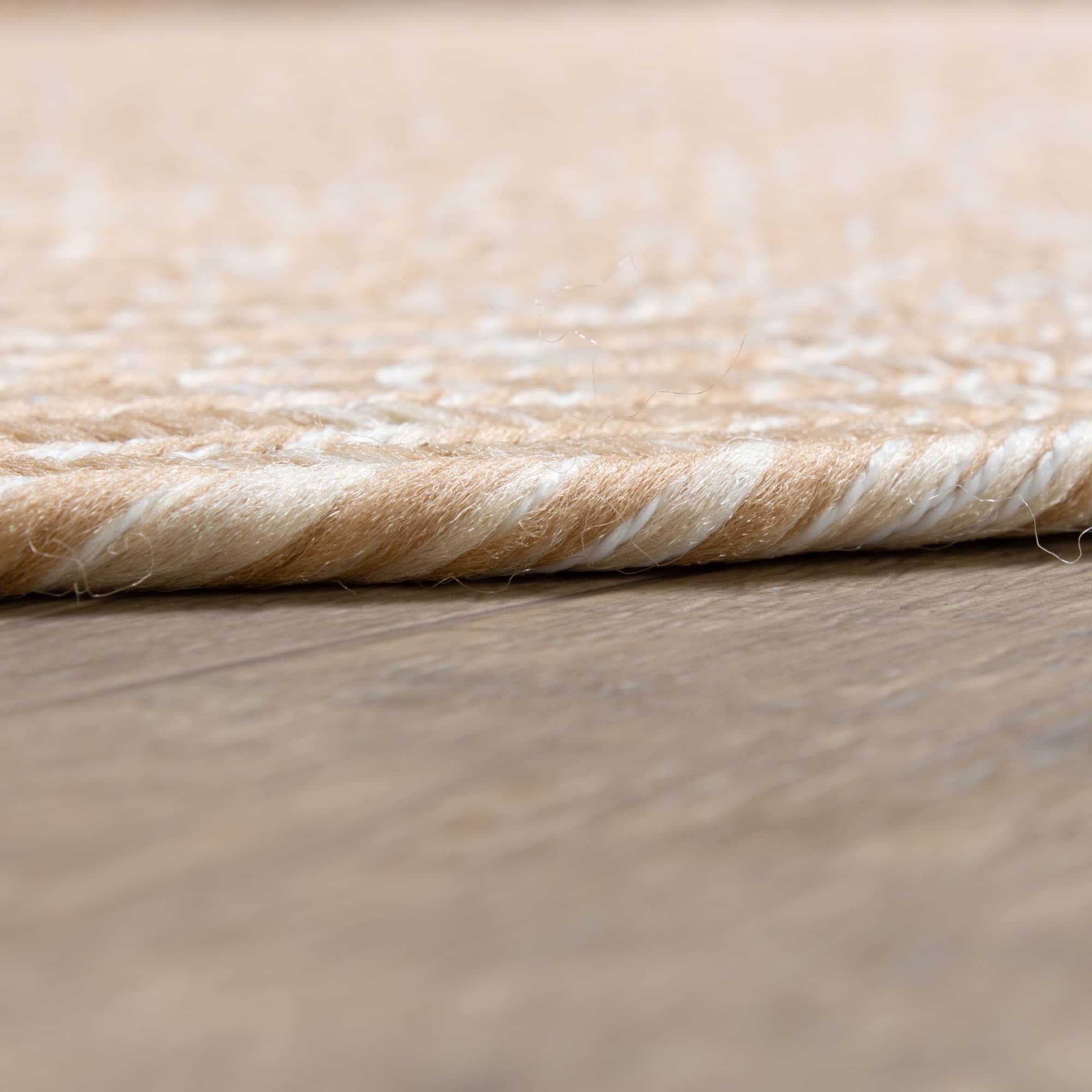 Beige, Brown Braided Rug - Reversible Solid Constrution - Indoor Outdoor & Kitchen Ready