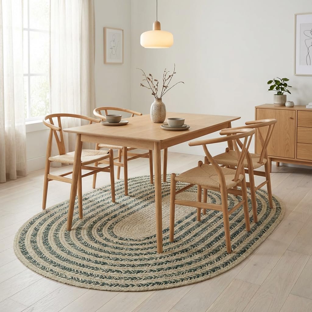 Raleigh Green Cotton Braided Rug 4' x 6' #shape_Oval