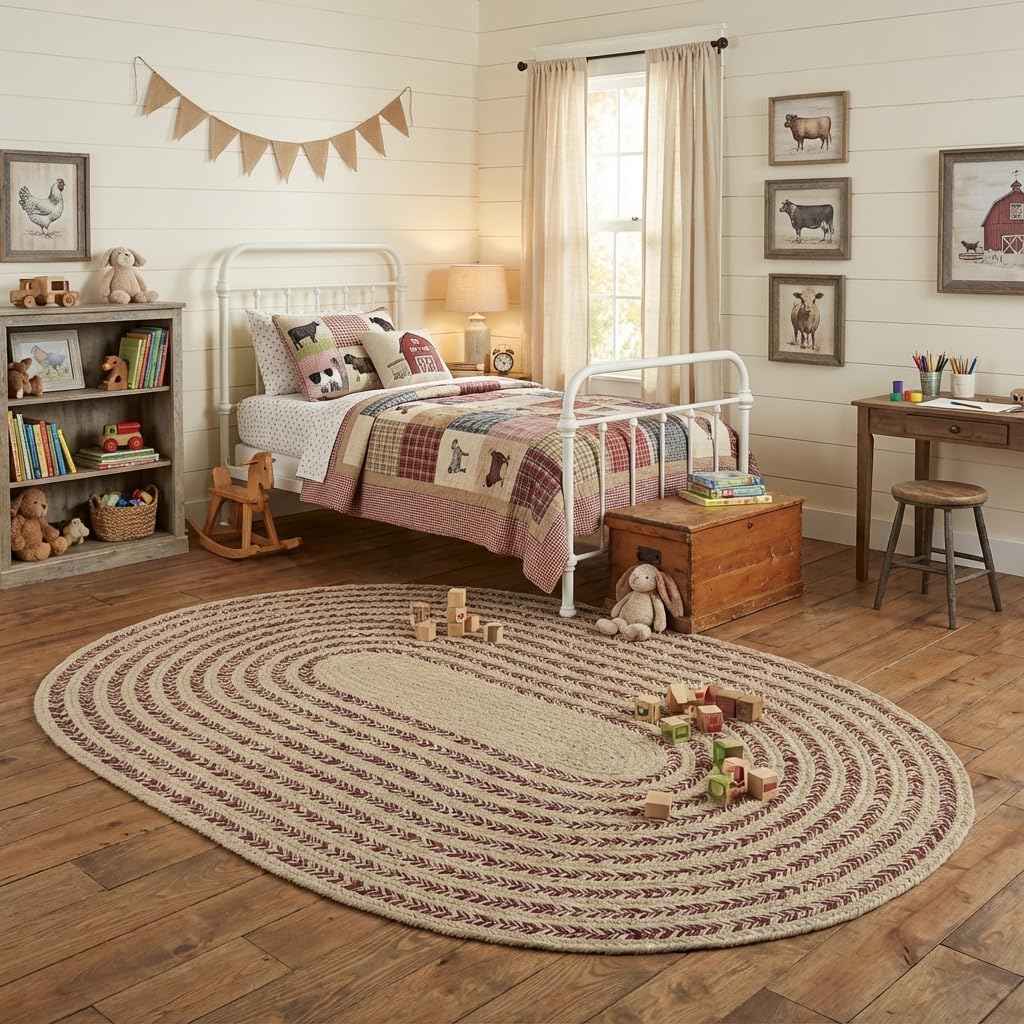 Raleigh Burgundy Cotton Braided Rug 4' x 6' #shape_Oval