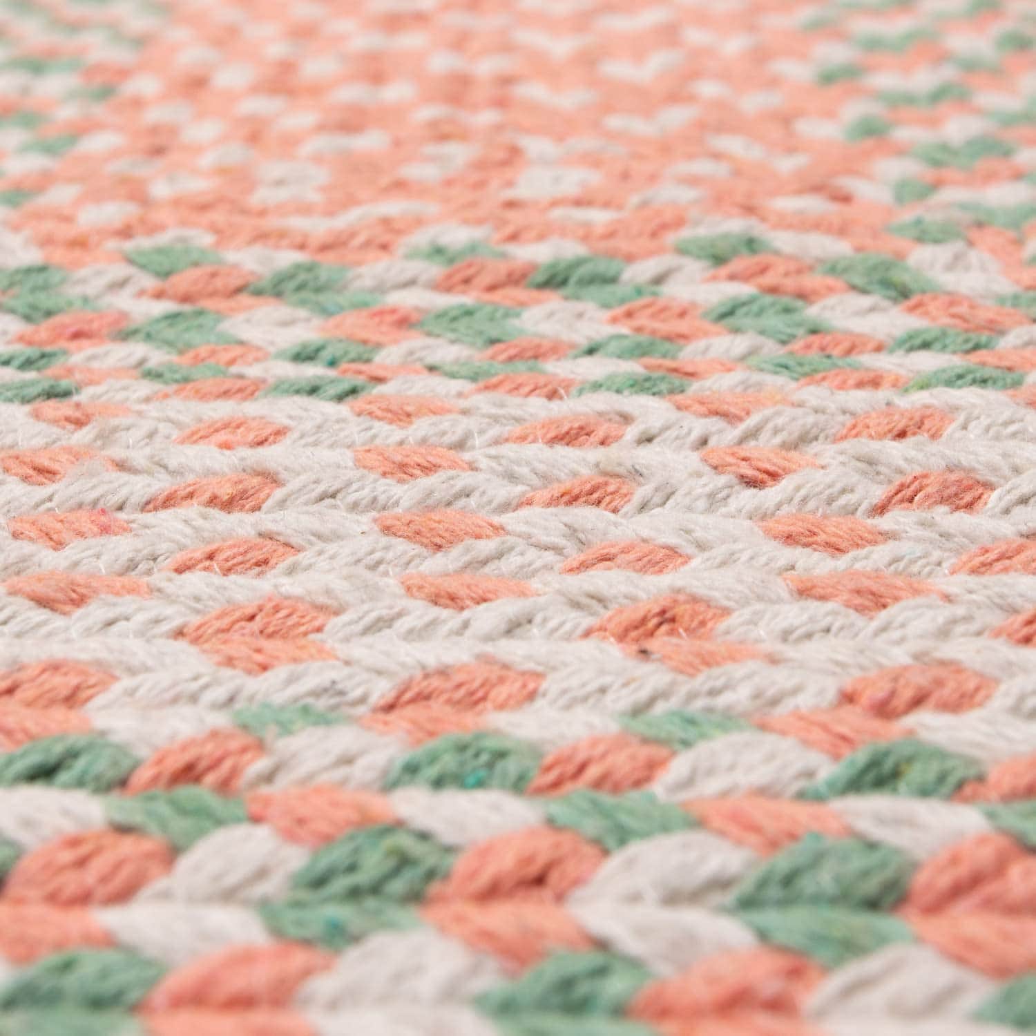 Coral, Green Braided Rug - Soft Cotton Bordered Area Rug for Kids Rooms & Nursery