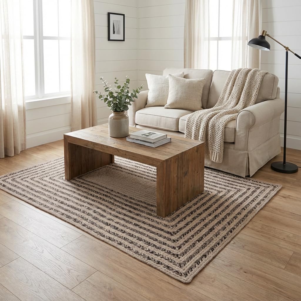 Raleigh Brown Cotton Braided Rug 5' x 7' #shape_Rectangle