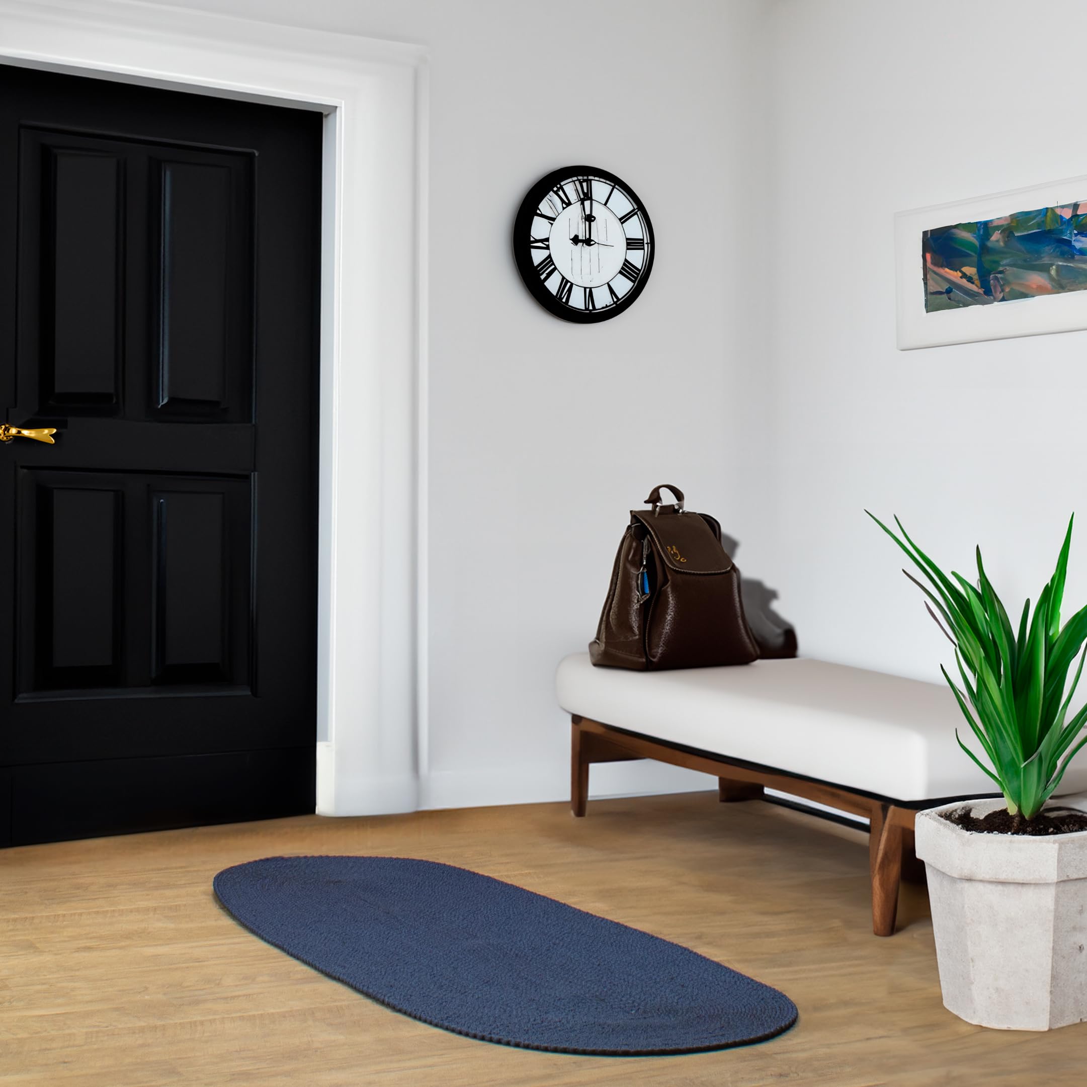 Navy Braided Rug - Reversible Solid Constrution - Indoor Outdoor