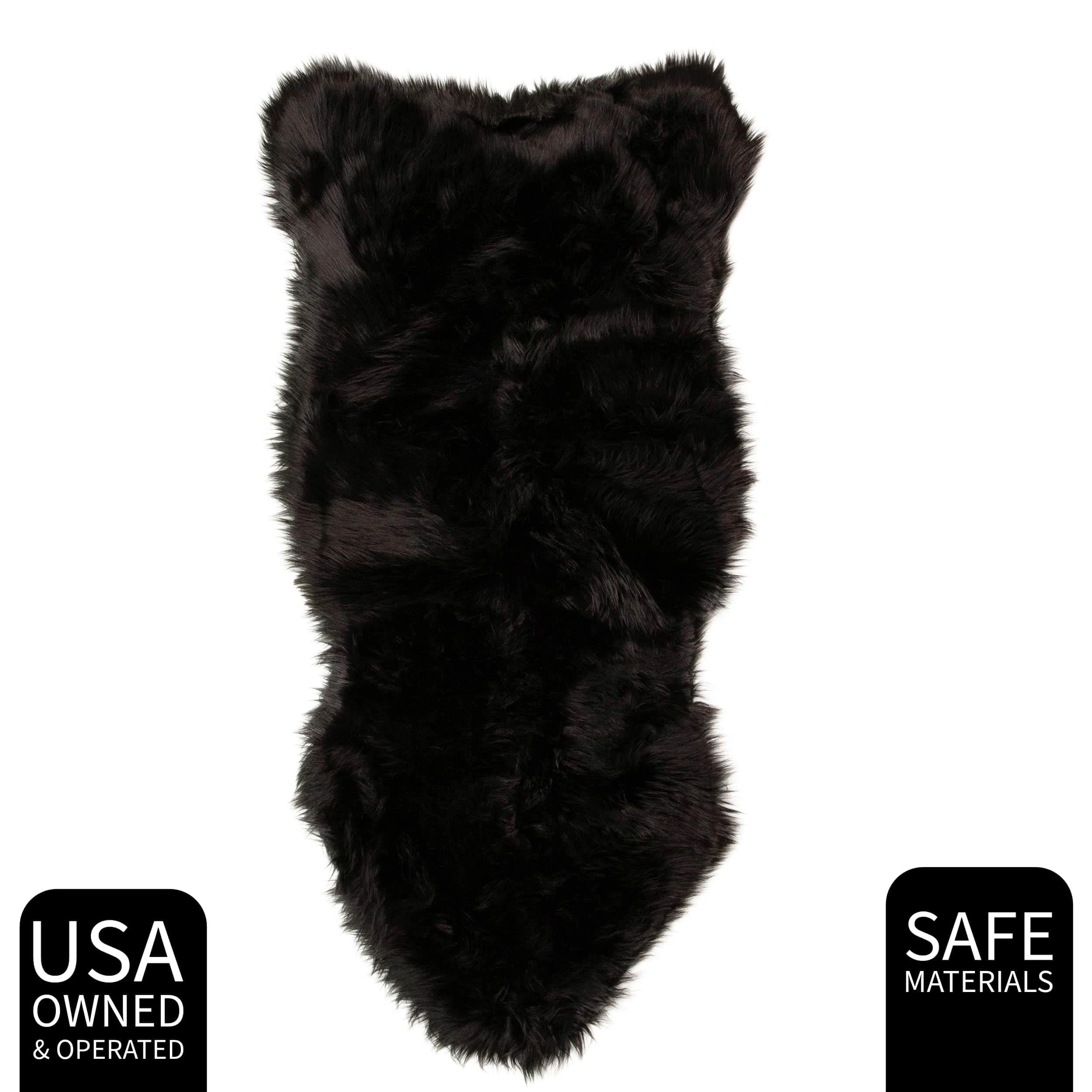 Black Serene Faux Fur Solid Fake Sheepskin Rug