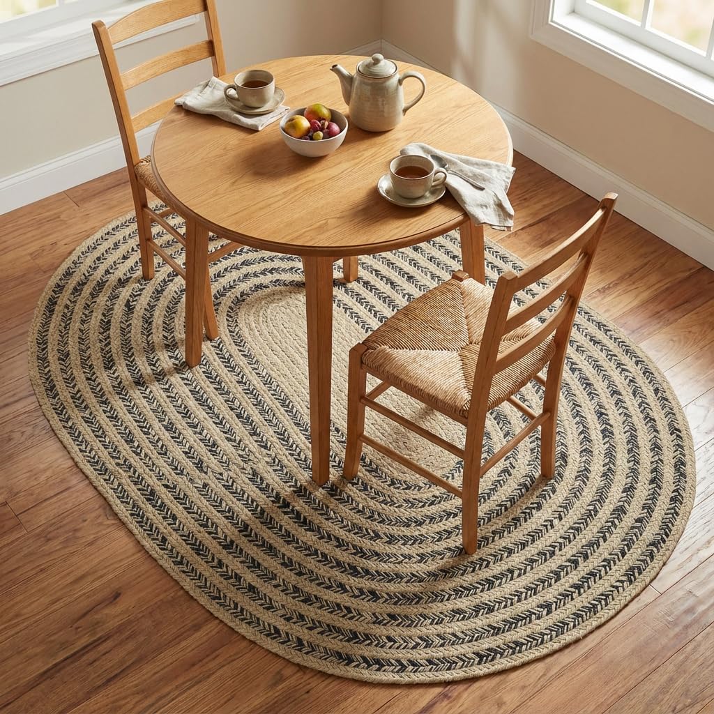 Raleigh Navy Cotton Braided Rug 4' x 6' #shape_Oval