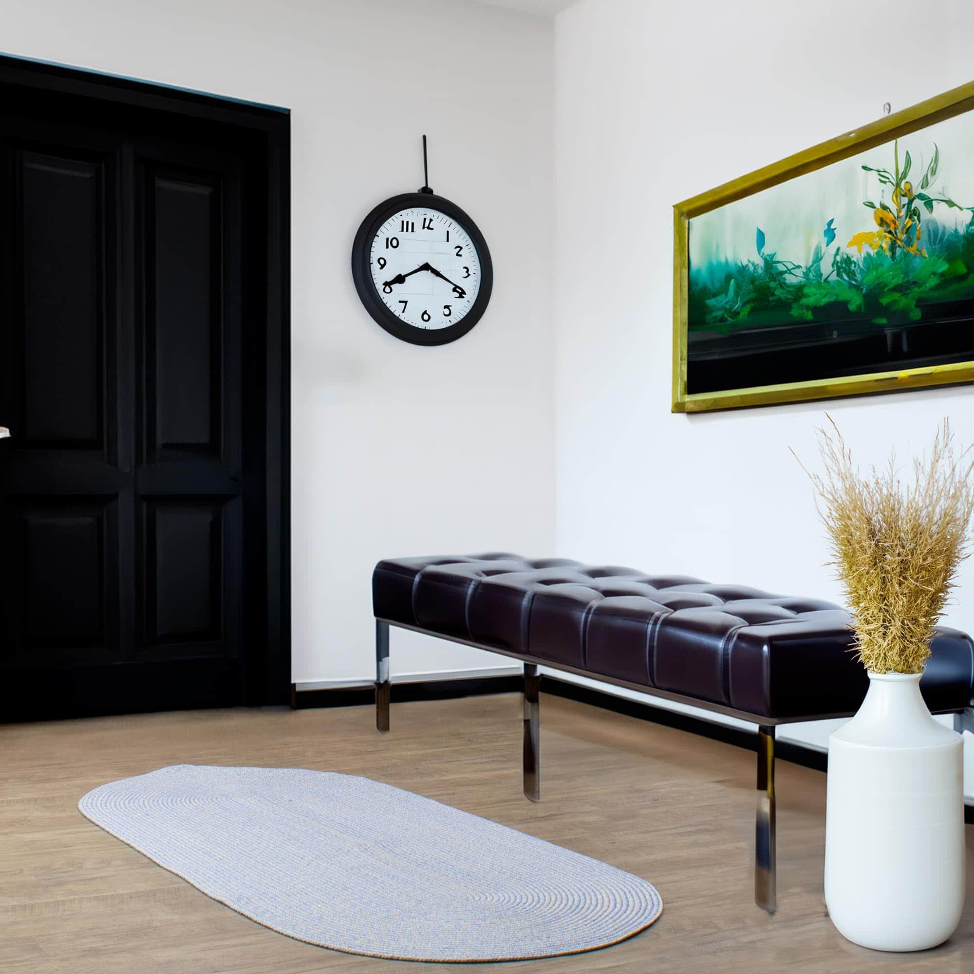 Blue, Beige Braided Rug - Reversible Solid Constrution - Indoor Outdoor & Kitchen Ready