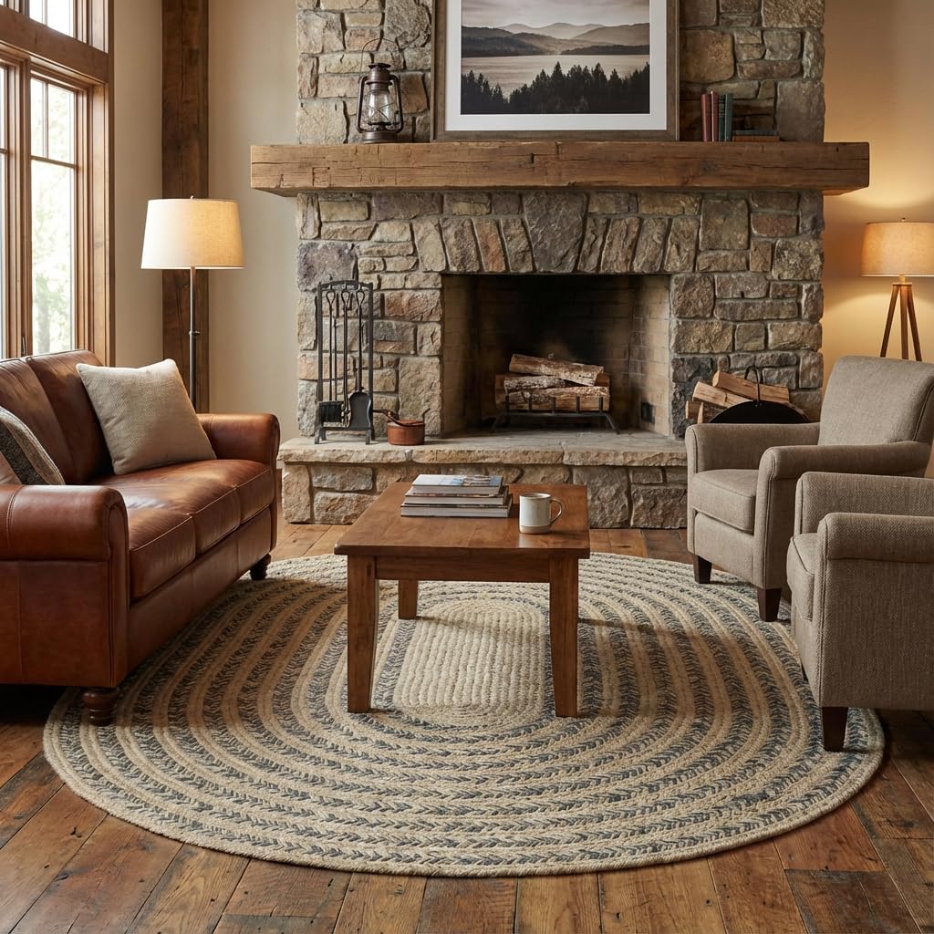 Raleigh Charcoal Cotton Braided Rug 6' x 9' #shape_Oval