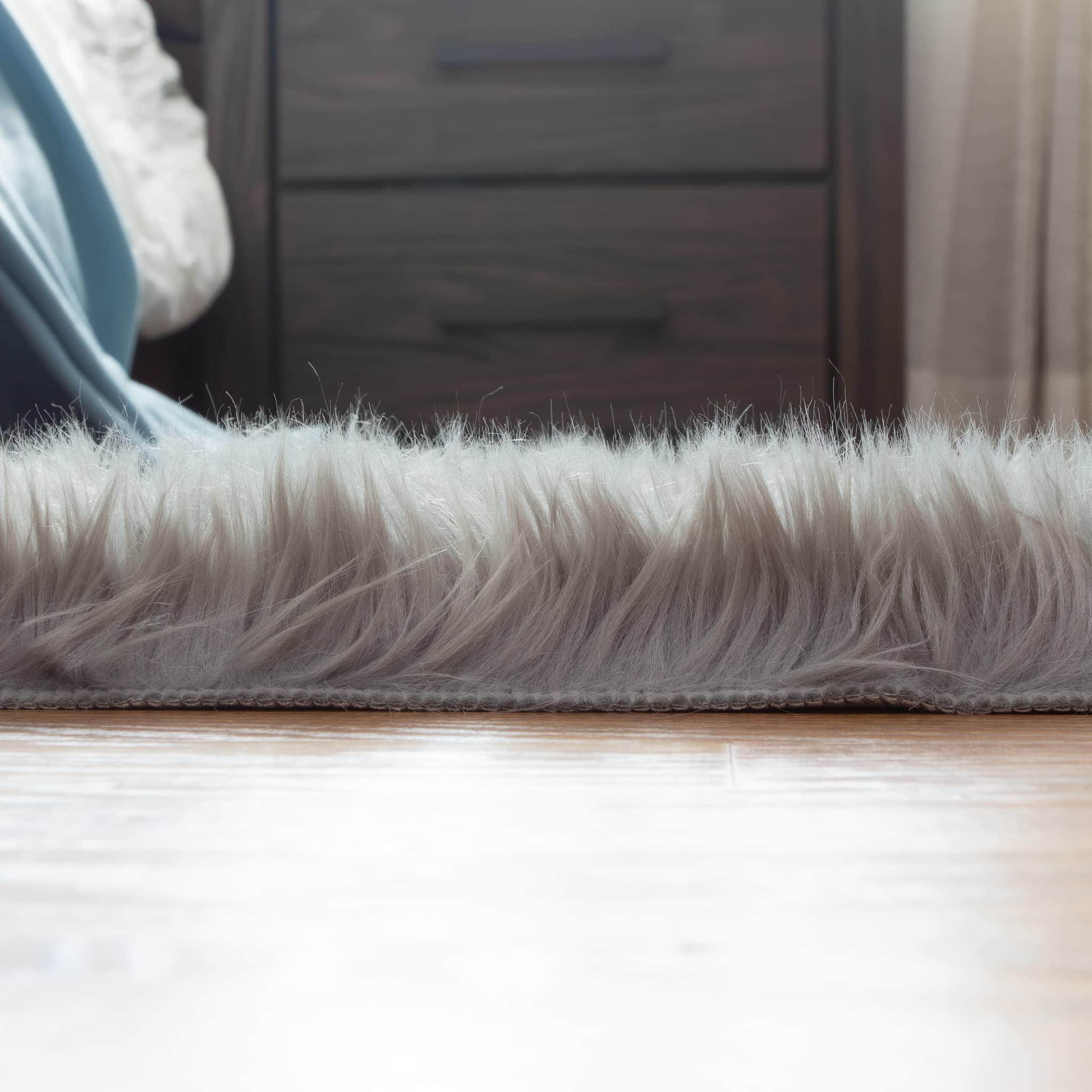 Gray Serene Faux Fur Solid Fake Sheepskin Rug