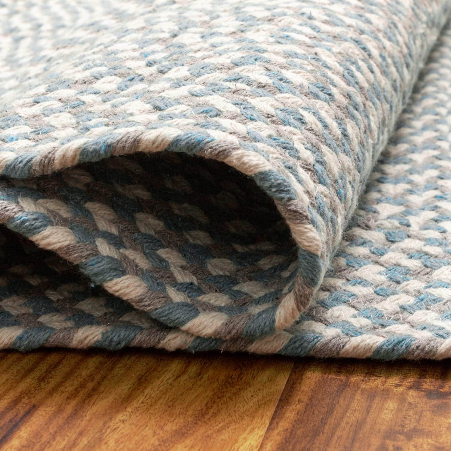 Teal, White, Gray Tri-Color Soft Cotton Braided Rug