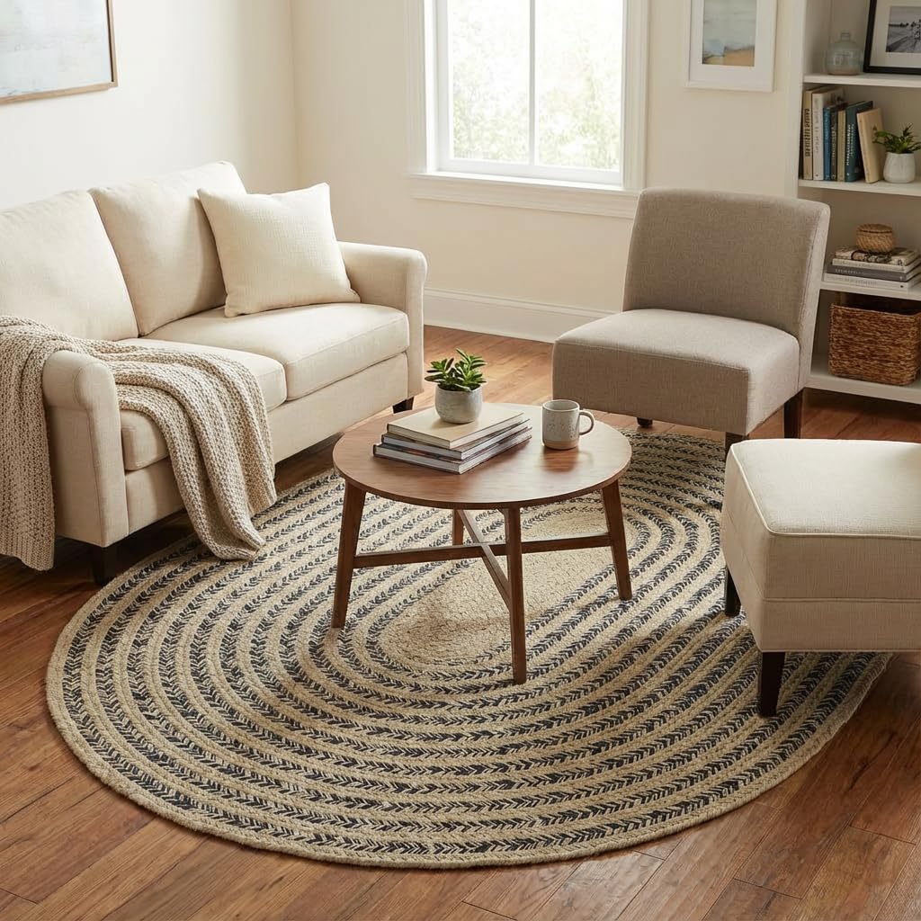 Raleigh Navy Cotton Braided Rug 5' x 7' #shape_Oval