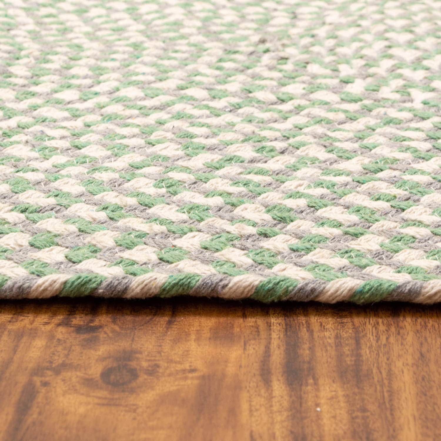 Green, White, Gray Tri-Color Soft Cotton Braided Rug