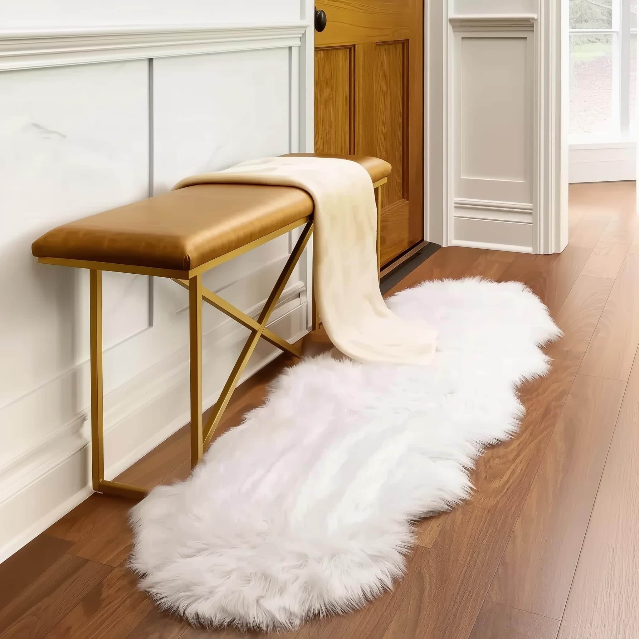 Ivory Serene Faux Fur Solid Fake Sheepskin Rug