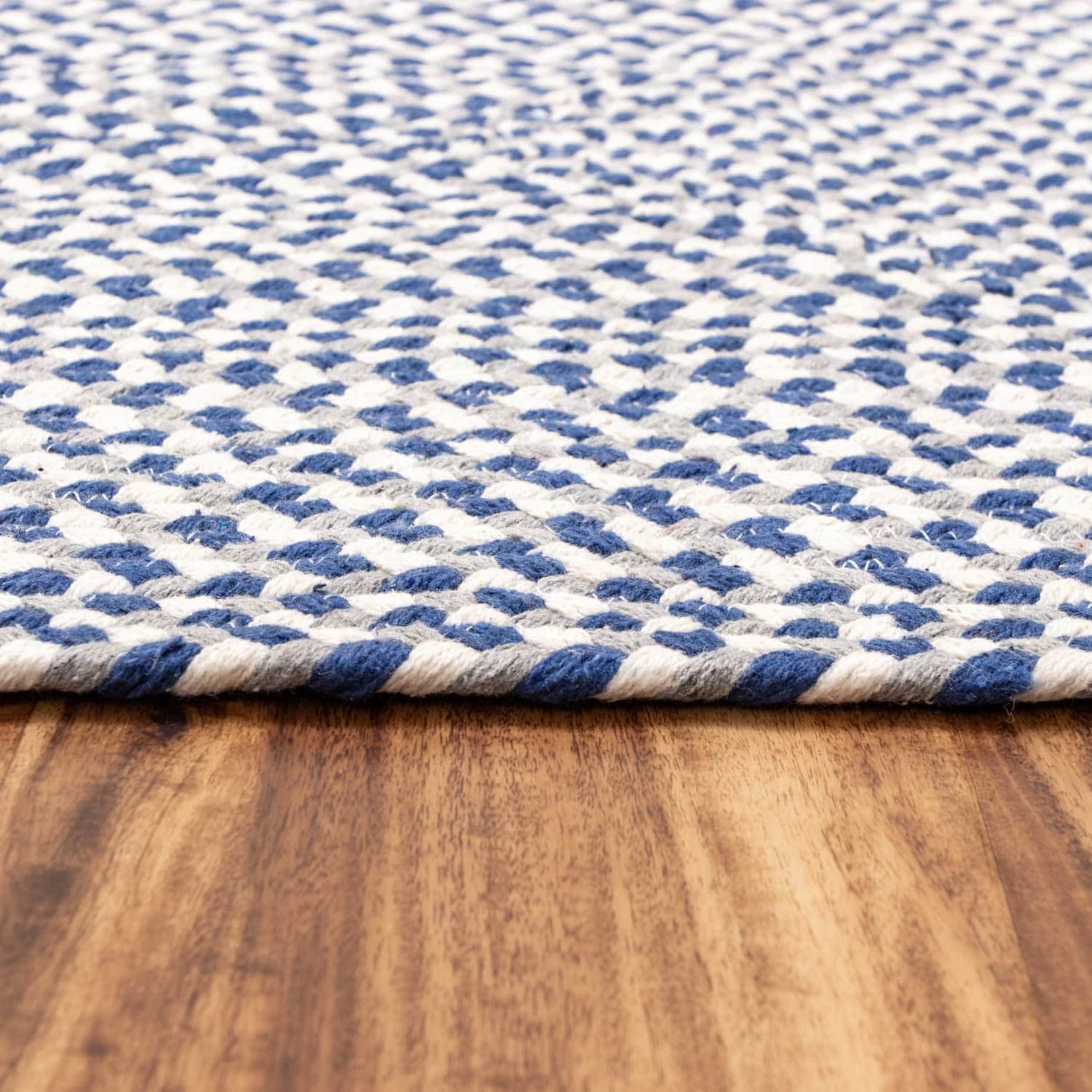 Blue, White, Gray Tri-Color Soft Cotton Braided Rug