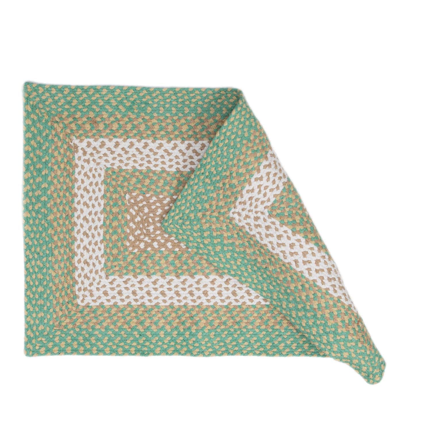 Green, Cream Braided Rug - Soft Cotton Bordered Area Rug for Rustic Farmhouses