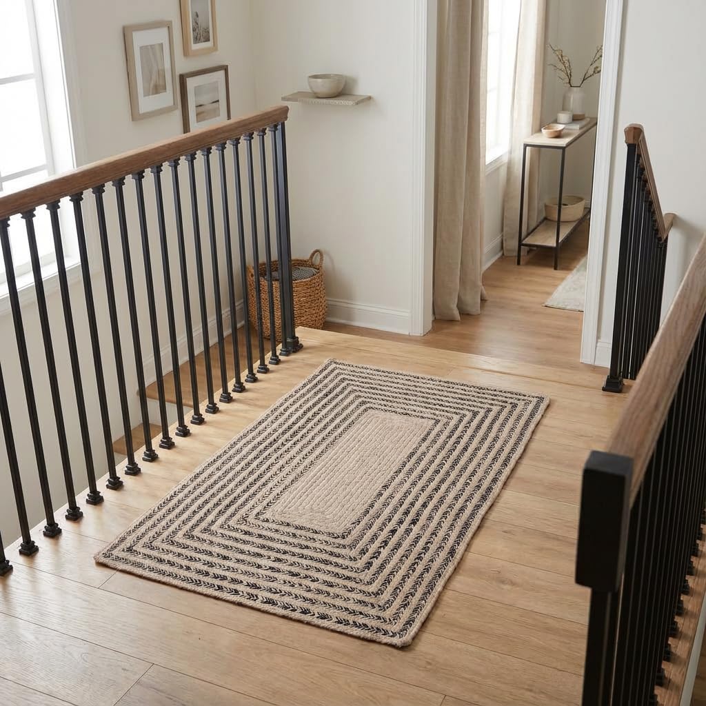 Raleigh Black Cotton Braided Rug 20" X 30" #shape_Rectangle