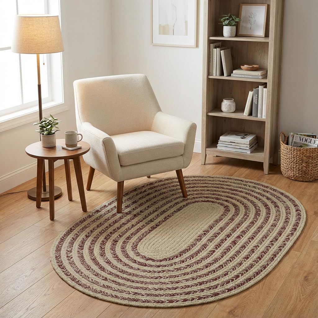 Raleigh Burgundy Cotton Braided Rug 3' X 5' #shape_Oval