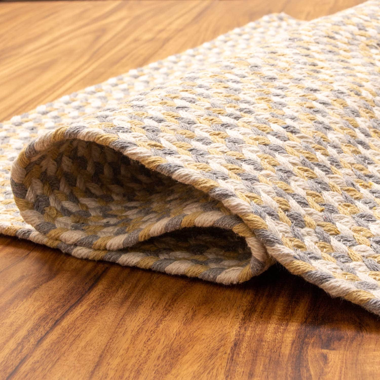 Yellow, White, Gray Tri-Color Soft Cotton Braided Rug