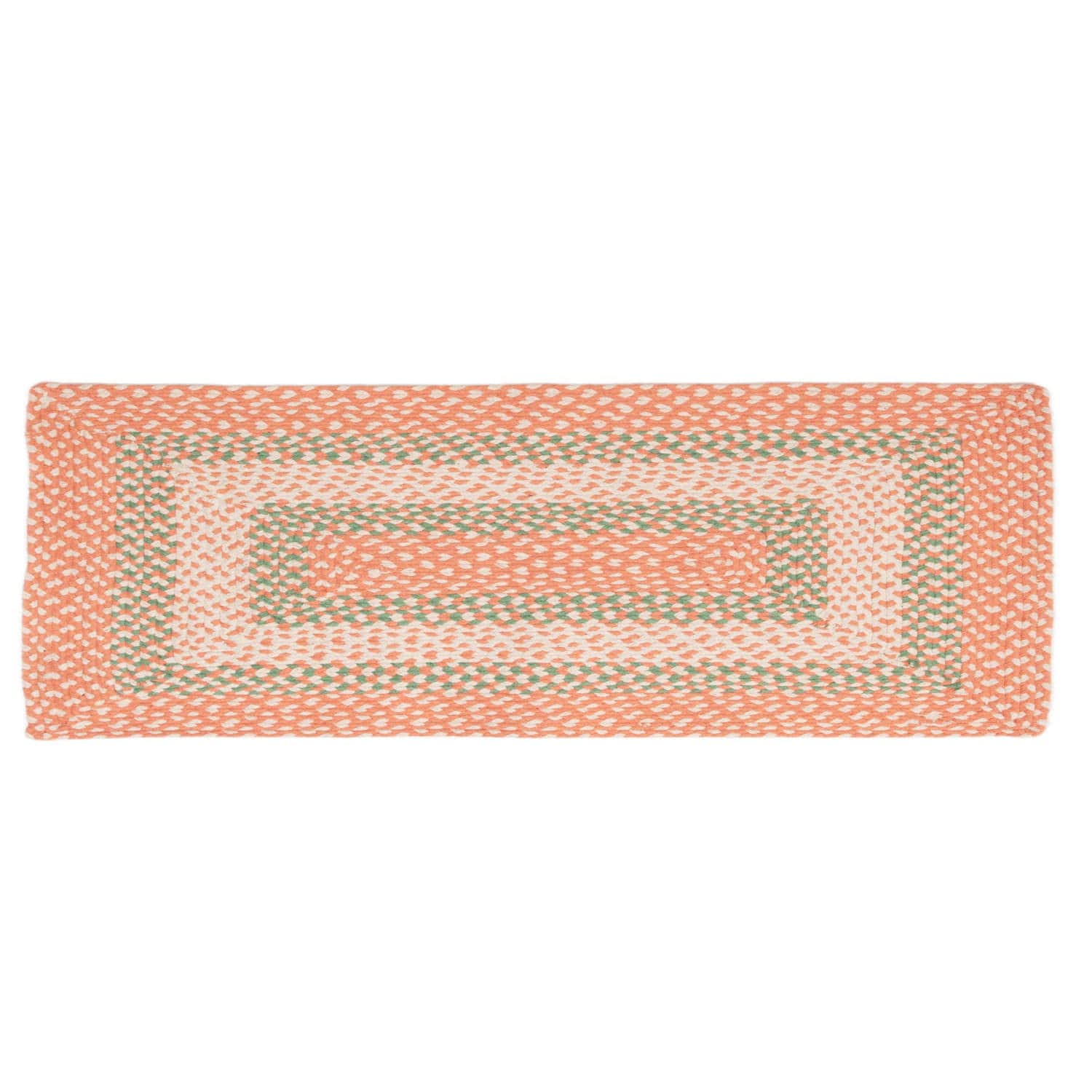 Coral, Green Braided Rug - Soft Cotton Bordered Area Rug for Kids Rooms & Nursery