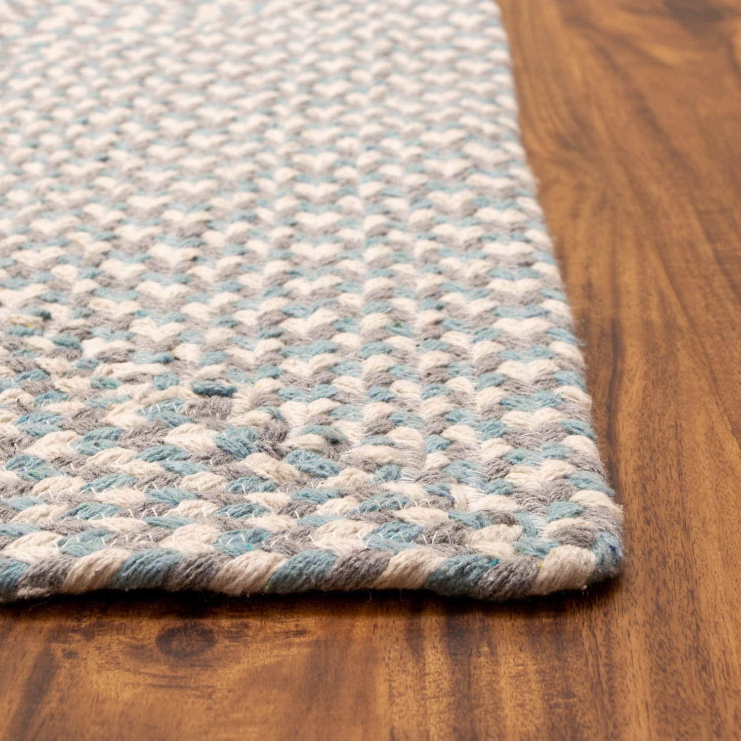 Teal, White, Gray Tri-Color Soft Cotton Braided Rug