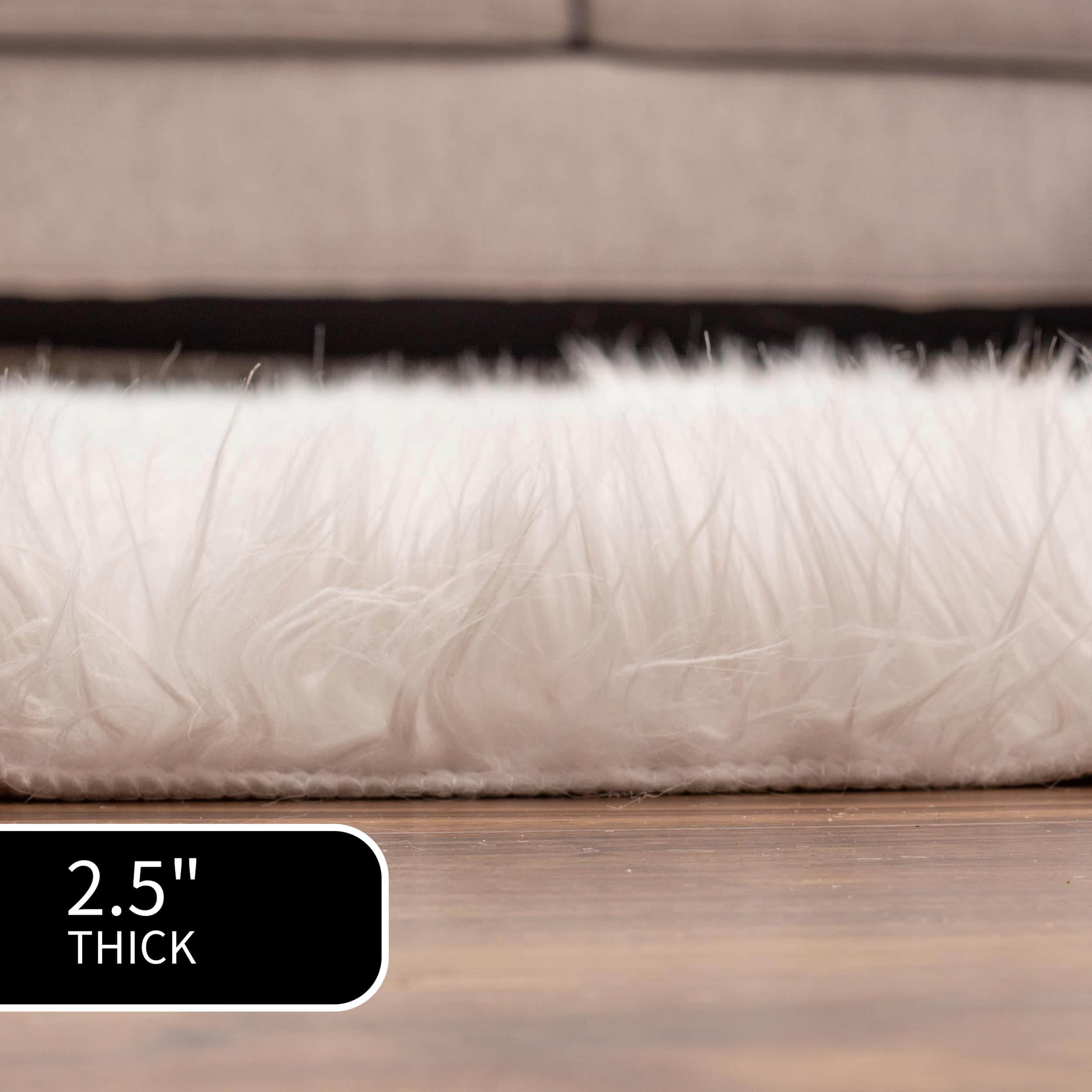 Ivory Serene Faux Fur Solid Fake Sheepskin Rug