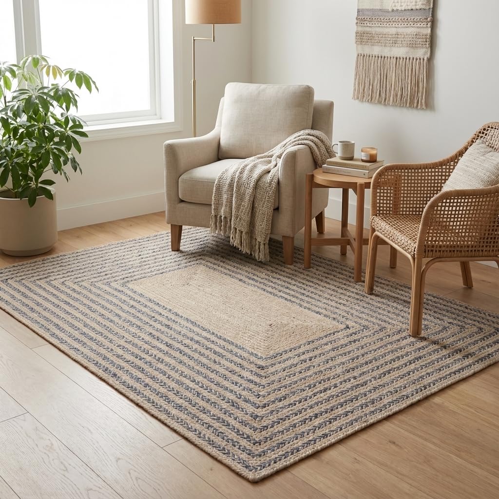 Raleigh Charcoal Cotton Braided Rug 5' x 7' #shape_Rectangle