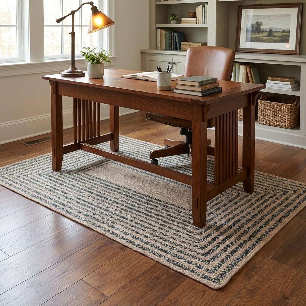 Raleigh Green Cotton Braided Rug 4' x 6' #shape_Rectangle