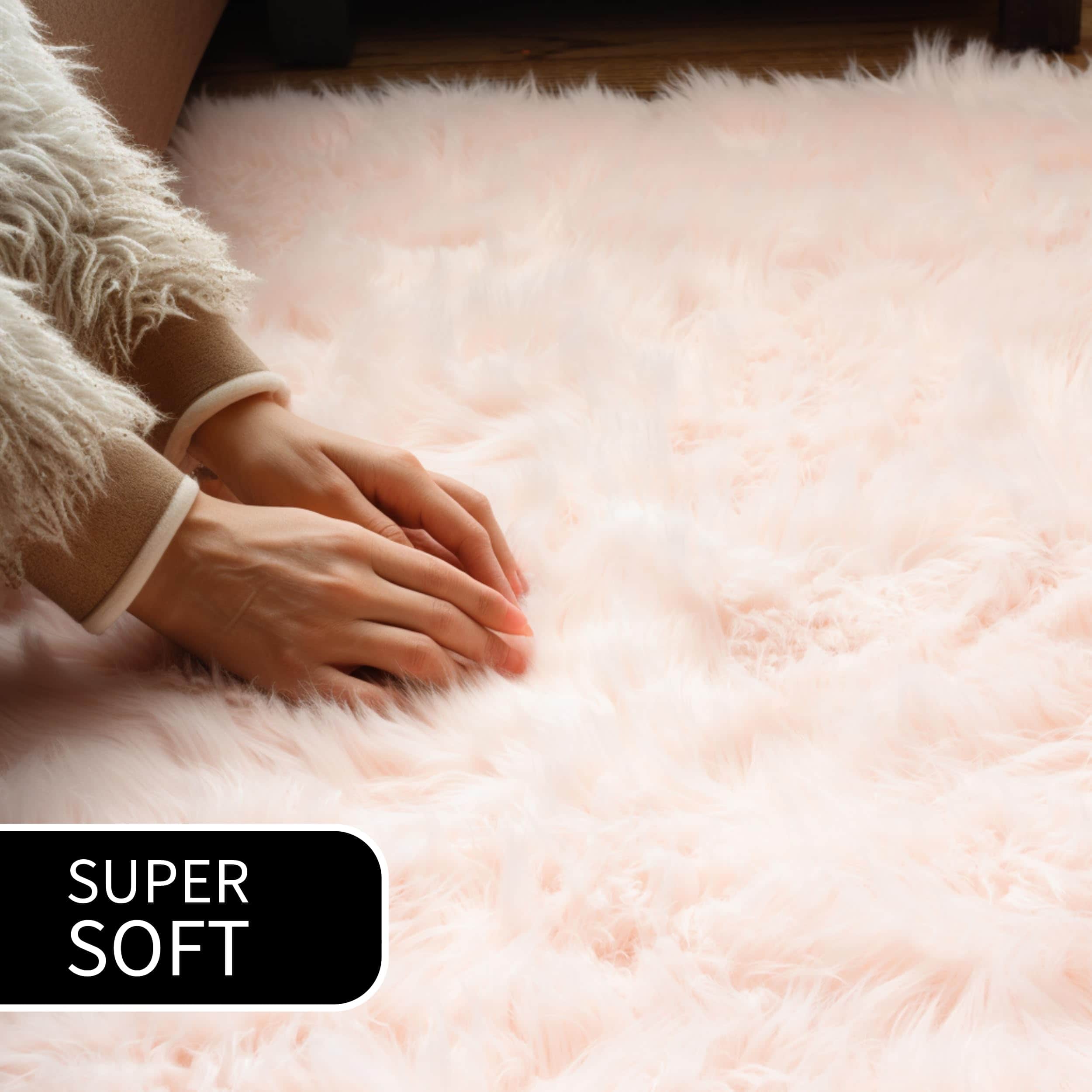Light Pink Serene Faux Fur Solid Fake Sheepskin Rug