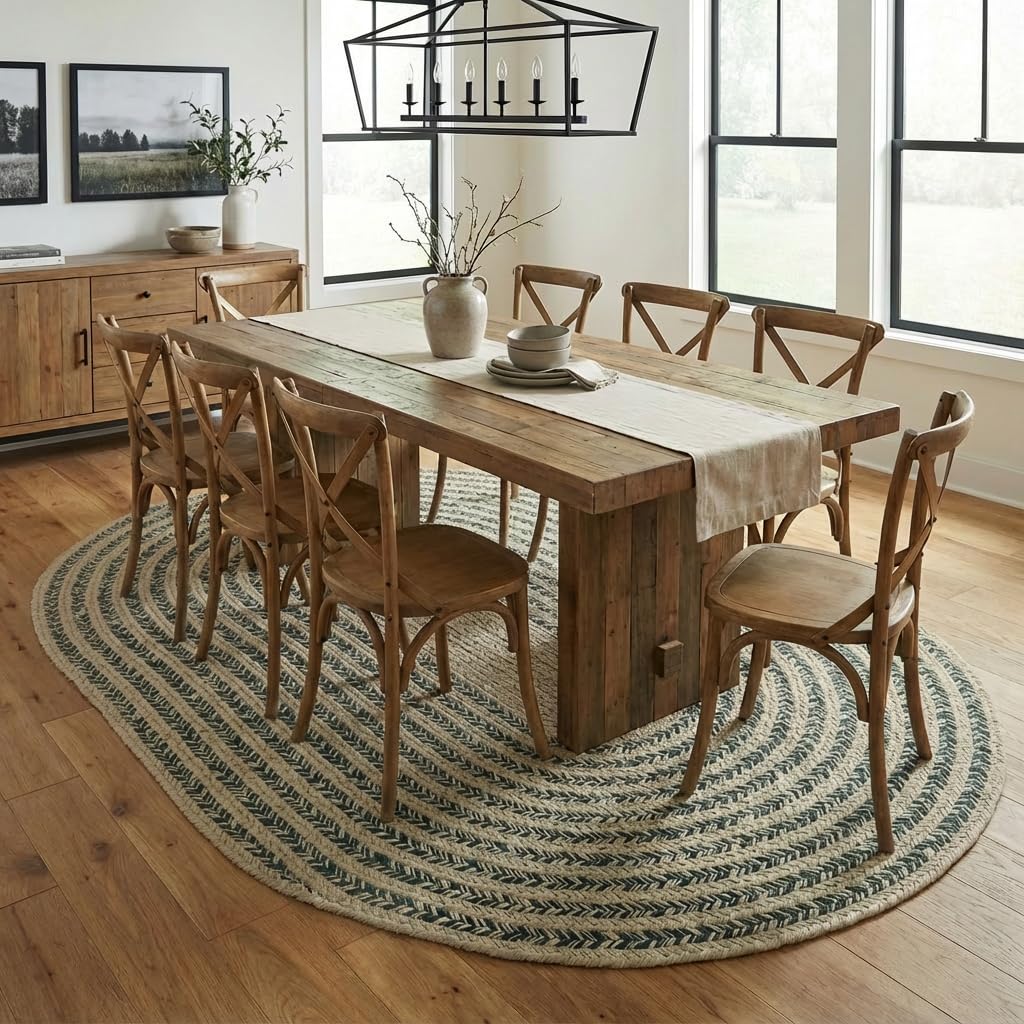 Raleigh Green Cotton Braided Rug 6' x 9' #shape_Oval