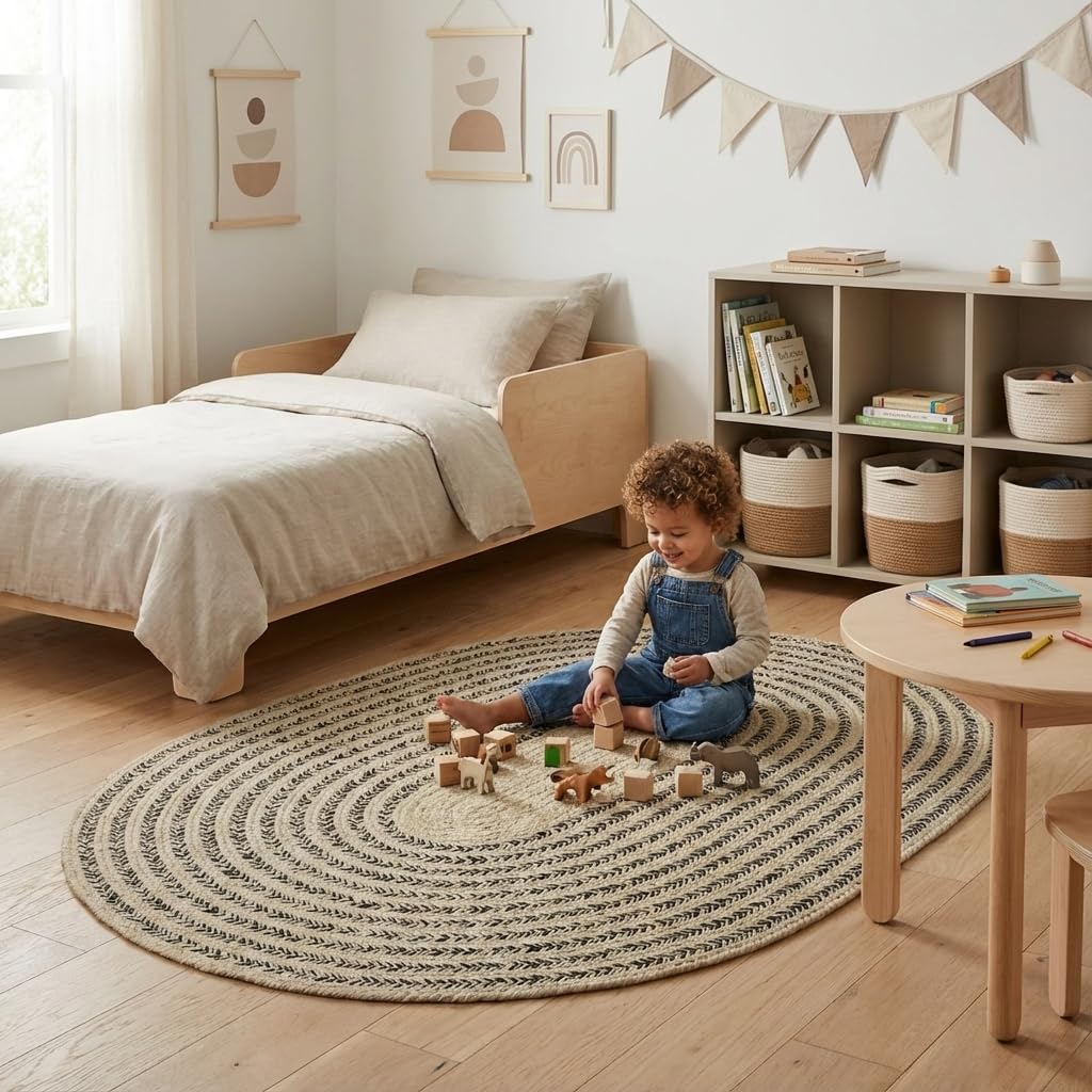 Raleigh Black Cotton Braided Rug 4' x 6' #shape_Oval