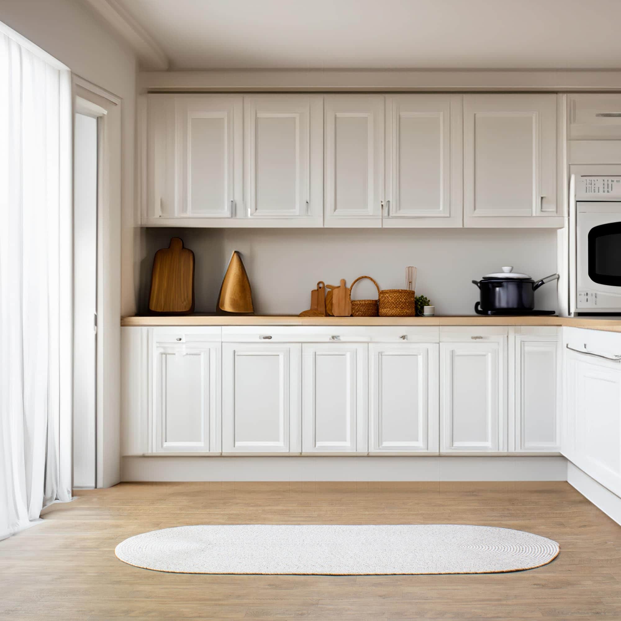 Ivory Braided Rug - Reversible Solid Constrution - Indoor Outdoor & Kitchen Ready