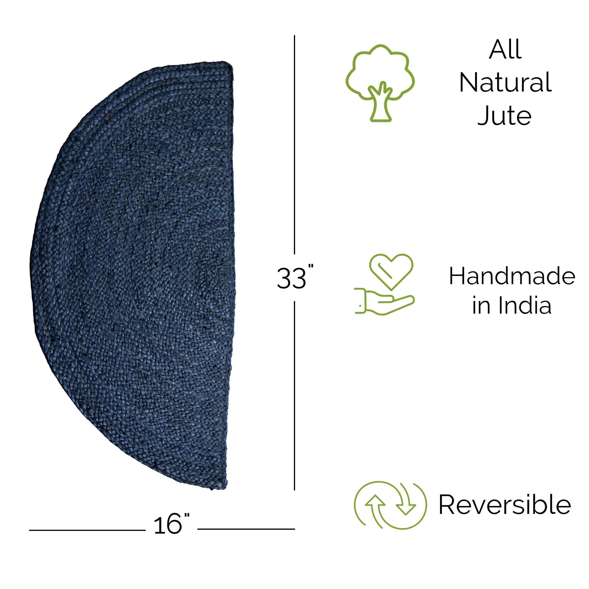 Navy Jute Rug - Plant Based - Reversible Braided Eco-Friendly Rug