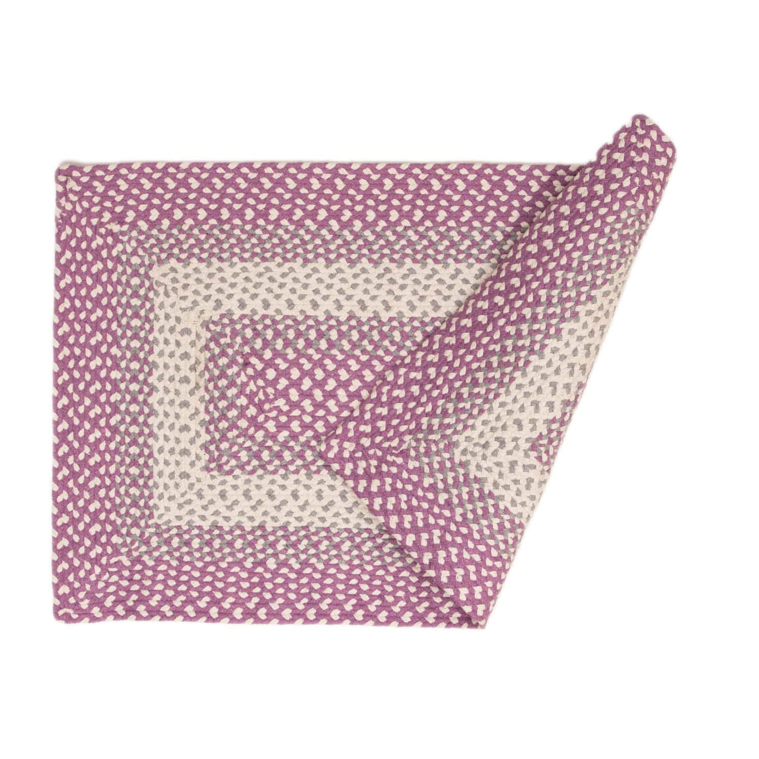 Purple, Gray Braided Rug - Soft Cotton Bordered Area Rug for Kids Rooms & Nursery