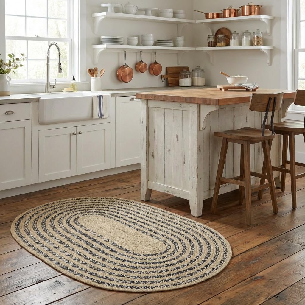 Raleigh Navy Cotton Braided Rug 3' X 5' #shape_Oval