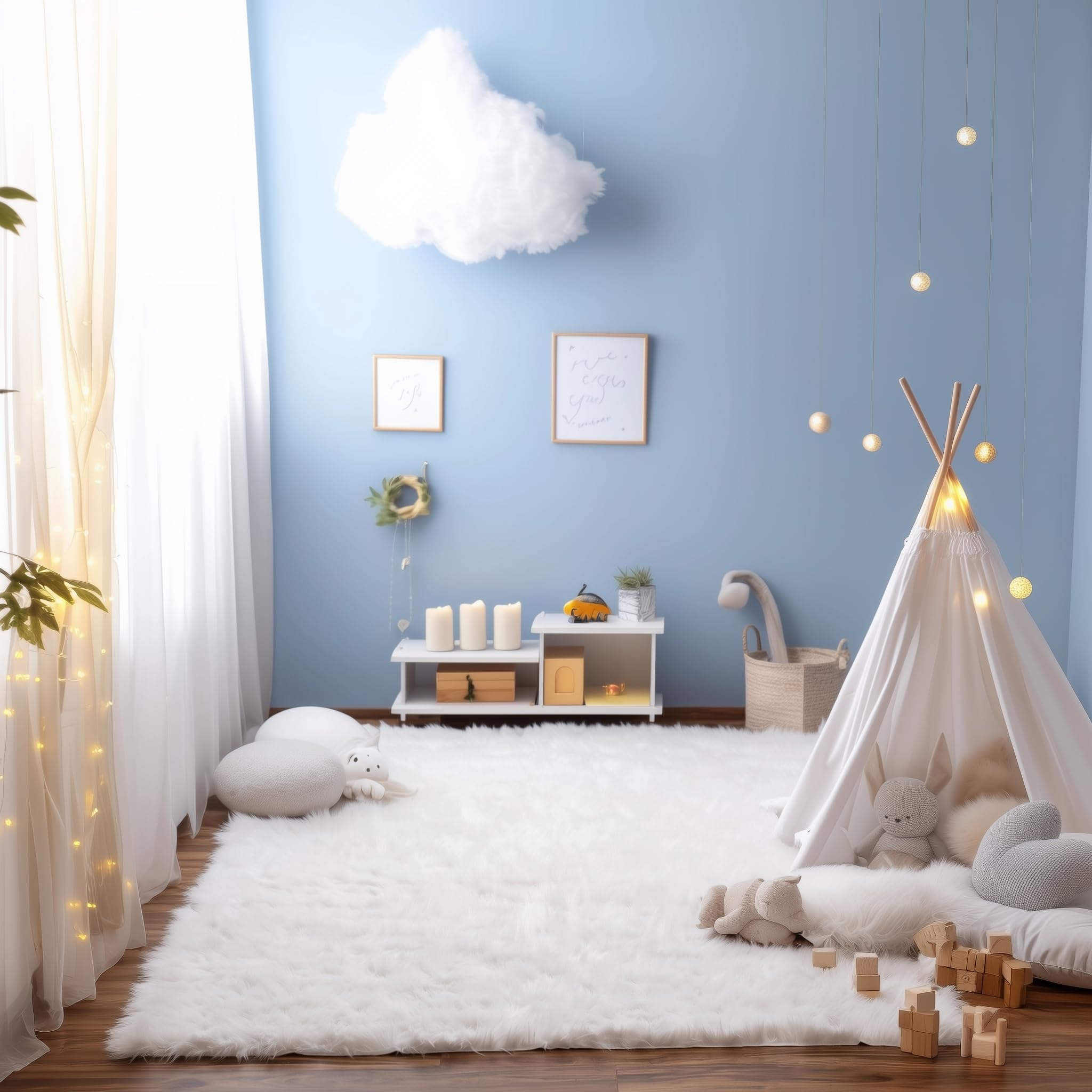 Ivory Serene Faux Fur Solid Fake Sheepskin Rug