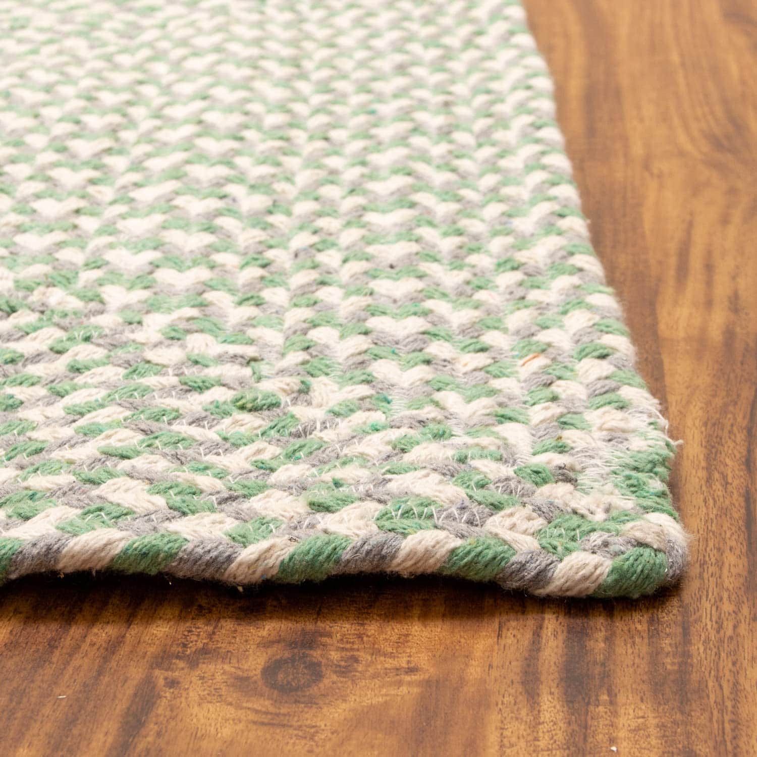 Green, White, Gray Tri-Color Soft Cotton Braided Rug