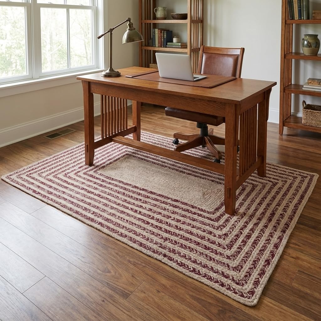 Raleigh Burgundy Cotton Braided Rug 5' x 7' #shape_Rectangle