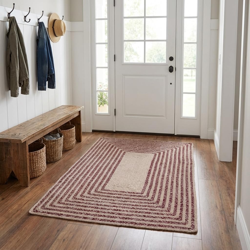 Raleigh Burgundy Cotton Braided Rug 4' x 6' #shape_Rectangle